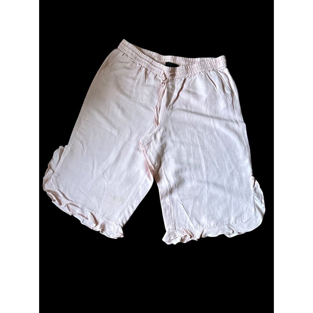 Linen Blend Elastic Waist Ruffled Hem Pink Shorts Back Pockets Size 18/20